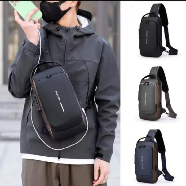 Fashion Men Bag with Lock Waterproof Anti-Theft Chest Bag