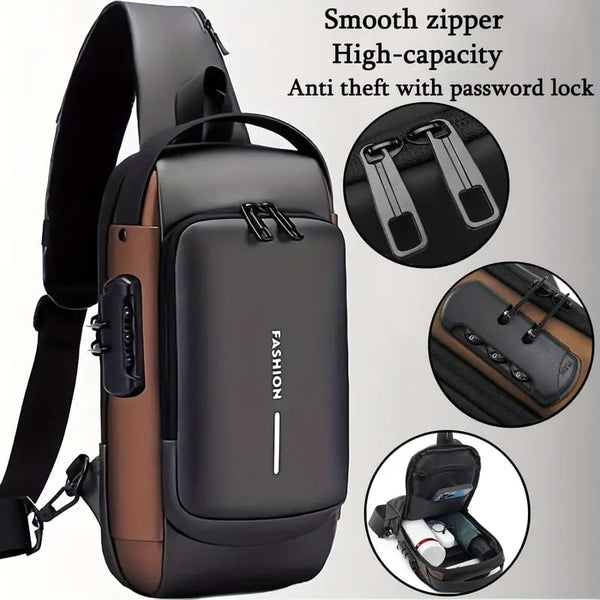 Fashion Men Bag with Lock Waterproof Anti-Theft Chest Bag
